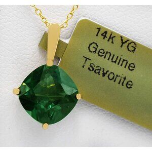 Genuine 4.05 Cts Tsavorite Pendant 14k Yellow Gold